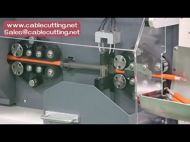 Fully automatic cable cutting and stripping machine for coaxial cable cut strip